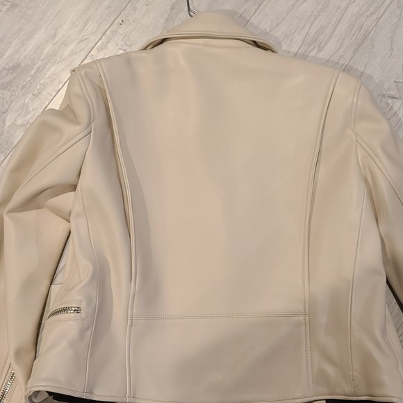 Nwt Zara faux leather biker moto jacket ecru size M - Picture 4 of 4